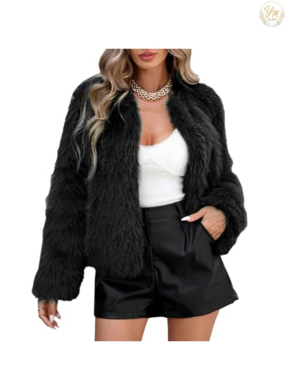 Cropped Faux Fur Coat for Women, Fluffy Jacket, Warm Winter Outerwear